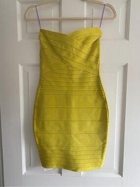 Herve Leger chartreuse yellow/ green Strapless Bandage Mini Dress